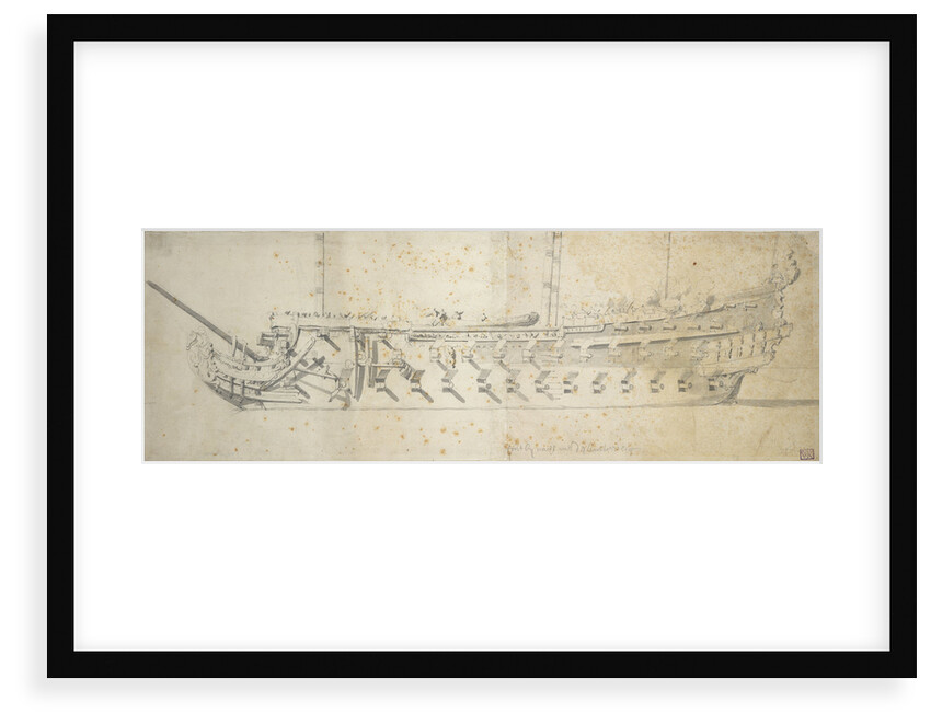 Portrait of the 'Royal Thérèse' (?), 70 to 80-gun ship built as the 'Paris' in 1670, renamed in 1671 and condemned in 1690 by Willem van de Velde the Elder