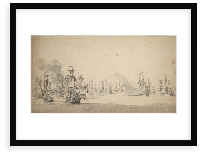 Beach and van Ghent's action, 1670: Van Ghent pursuing six Algerine corsairs near Cape Spartel, 17-27 August 1670 by Willem van de Velde the Elder