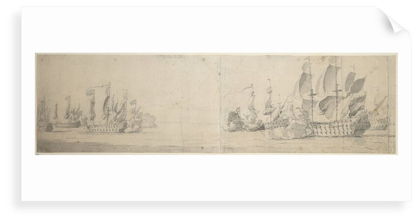Beach and van Ghent's action, 1670: Van Ghent pursuing six Algerine corsairs near Cape Spartel, 17-27 August 1670 by Willem van de Velde the Elder
