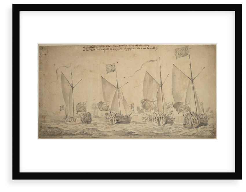 The marriage journey of William of Orange and Princess Mary to Holland, 1677. The yachts reaching the coast of Holland, 29 November - 9 December 1677. by Willem van de Velde the Elder