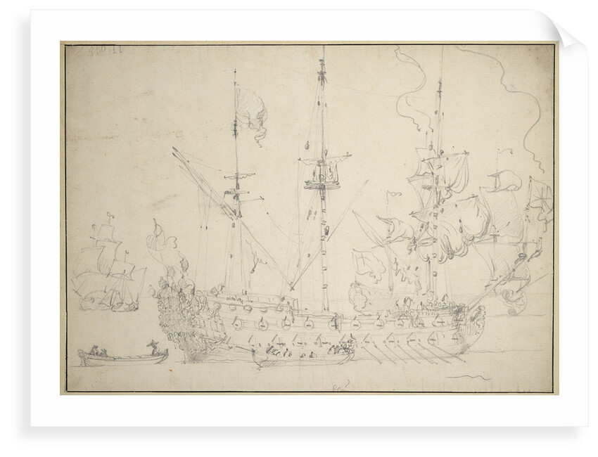 The 'Tiger' with sweeps out by Willem van de Velde the Elder