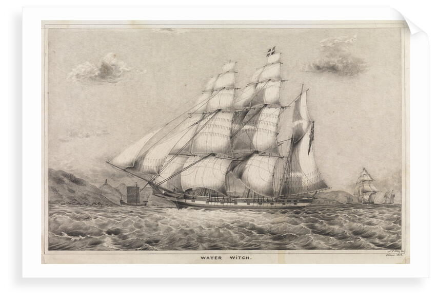 Water Witch Opium Clipper barque built by Kidderpore 1831, shown 1856 off China coast by F G Hely