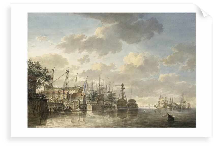 HMS 'Queen' at the King's Dock Woolwich by Hendrik Kobell