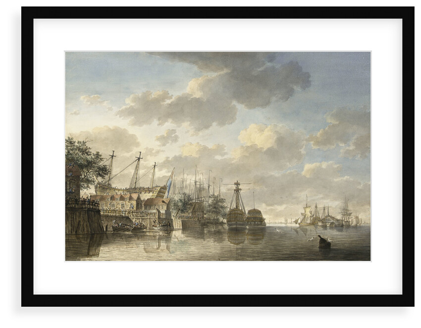 HMS 'Queen' at the King's Dock Woolwich by Hendrik Kobell