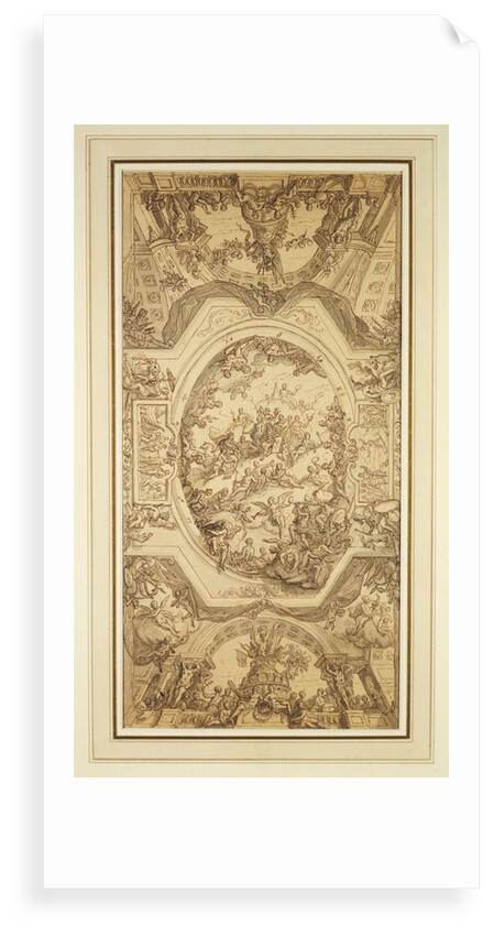 Drawing for the ceiling of the Painted Hall with key to figures on reverse by James Thornhill