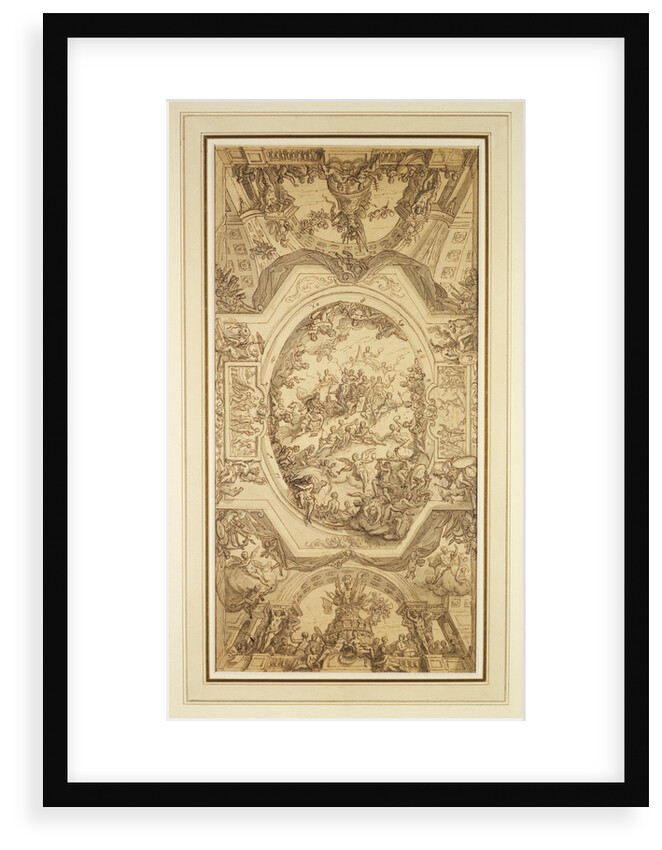 Drawing for the ceiling of the Painted Hall with key to figures on reverse by James Thornhill