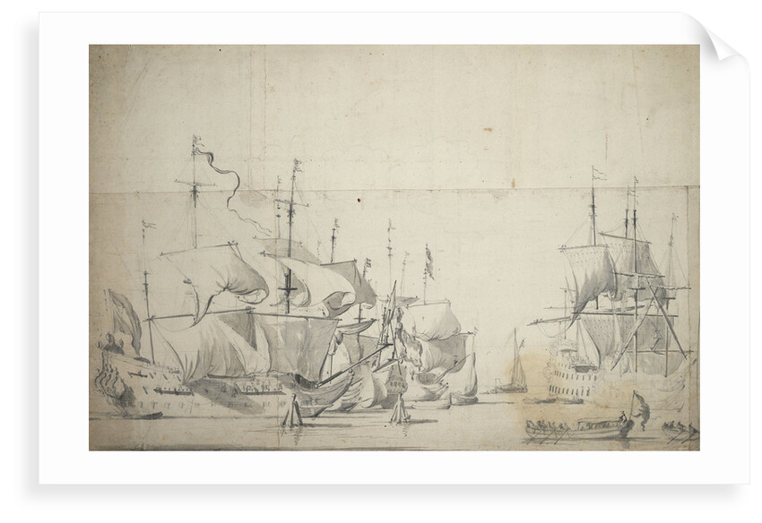 Dutch fighting ships drying sails by Willem van de Velde the Elder