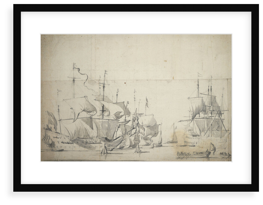 Dutch fighting ships drying sails by Willem van de Velde the Elder