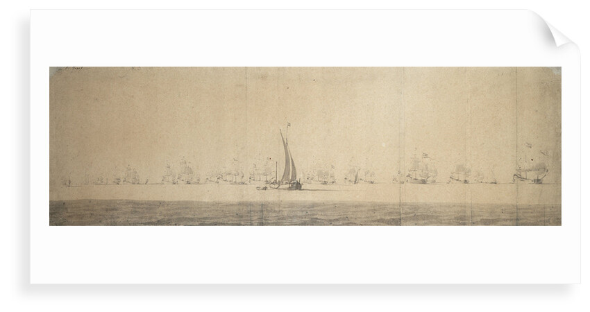 A galjoot with the Dutch fleet in the distance by Willem Van de Velde the Younger