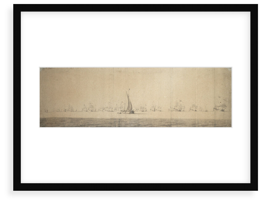 A galjoot with the Dutch fleet in the distance by Willem Van de Velde the Younger