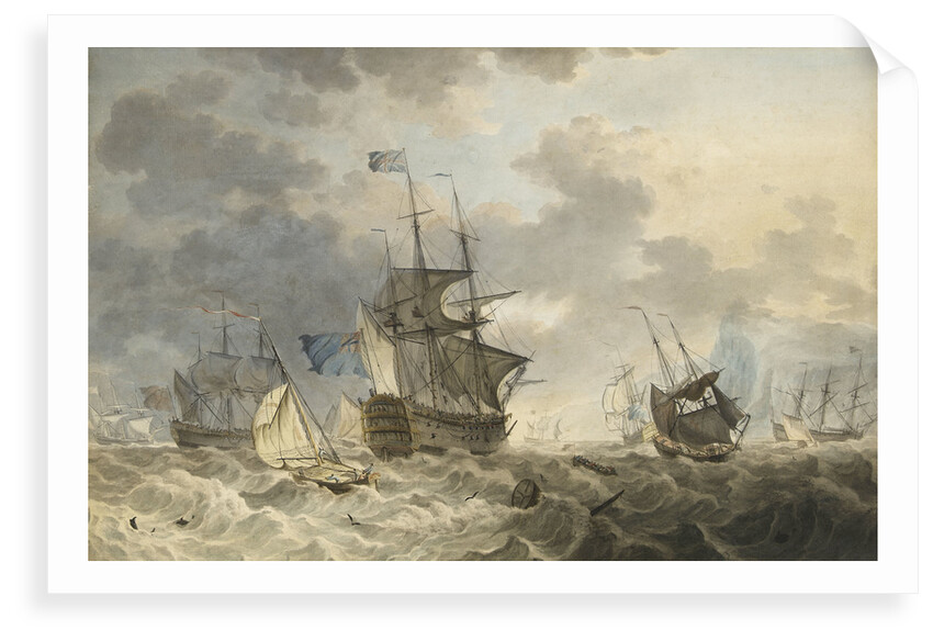 HMS 'Ocean', 2nd-rate. Union at the Main off Gibraltar with tenders by Hendrik Kobell