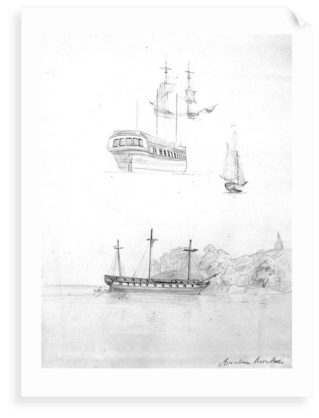 Sketches of HMS 'St Joseph' at anchor and HMS 'Lavinia Hamoaze' by John Tom