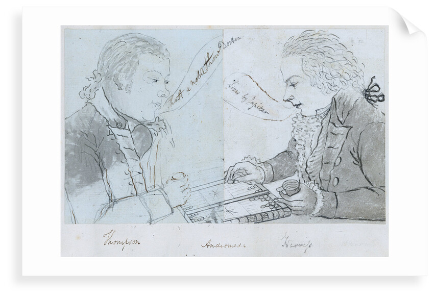 Sketch of Thompson and Harris playing backgammon on board 'Andromeda' by unknown
