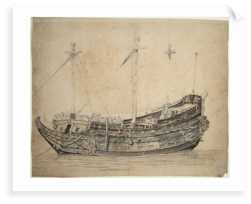 Portrait of the 'Vrijheid', 50-gun ship of the Amsterdam Admiralty, built in 1651 and blown up in action in 1676 by Willem van de Velde the Elder
