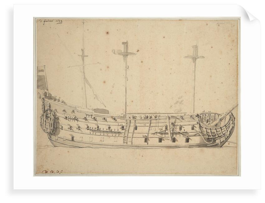 Portrait of the 'Victory', 2nd rate built 1620, 82 guns, rebuilt 1666 by Willem Van de Velde the Younger