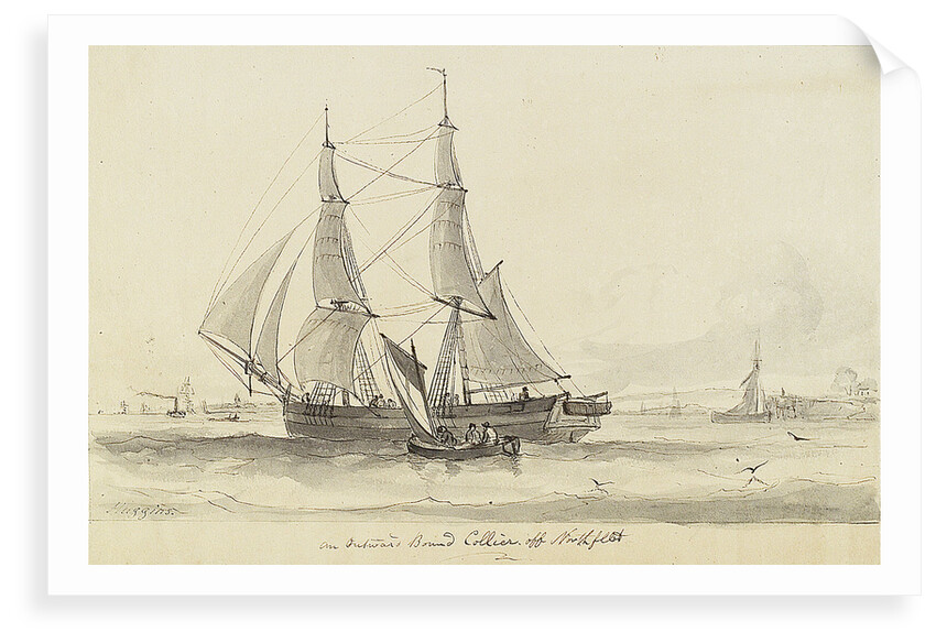 View of an outward bound collier off Northfleet and small single sail vessel by William John Huggins