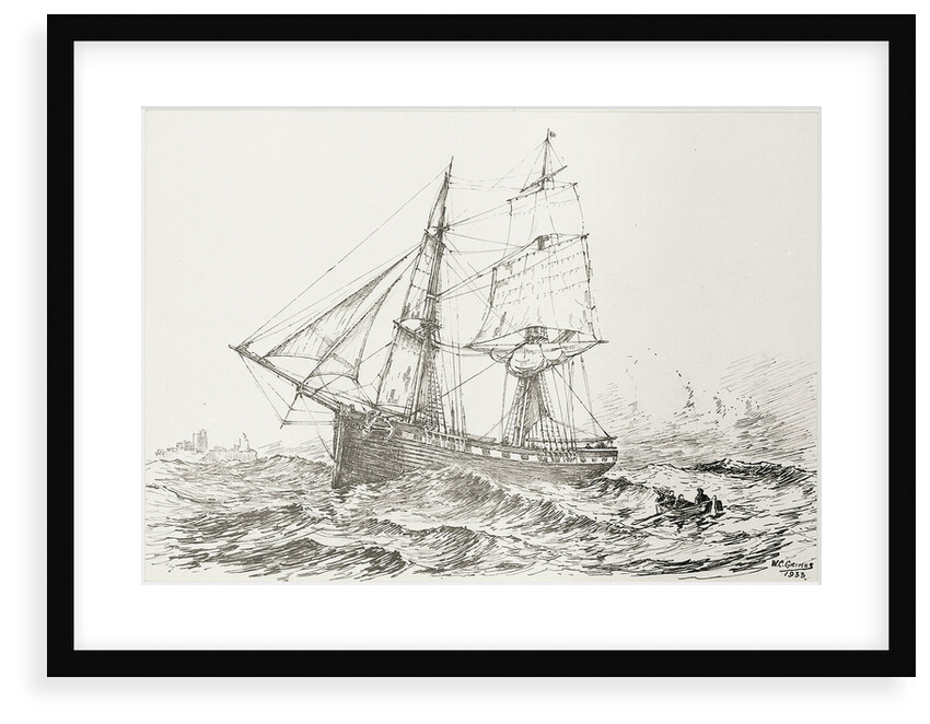 An old Tyne (Geordie) Collier brig taking her pilot off the mouth of the Tyne, 1840-1860 by W.C. Grimes