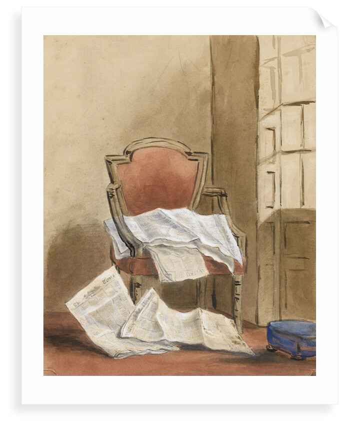 Study of an armchair with various newspapers by Margaret Louisa Herschel
