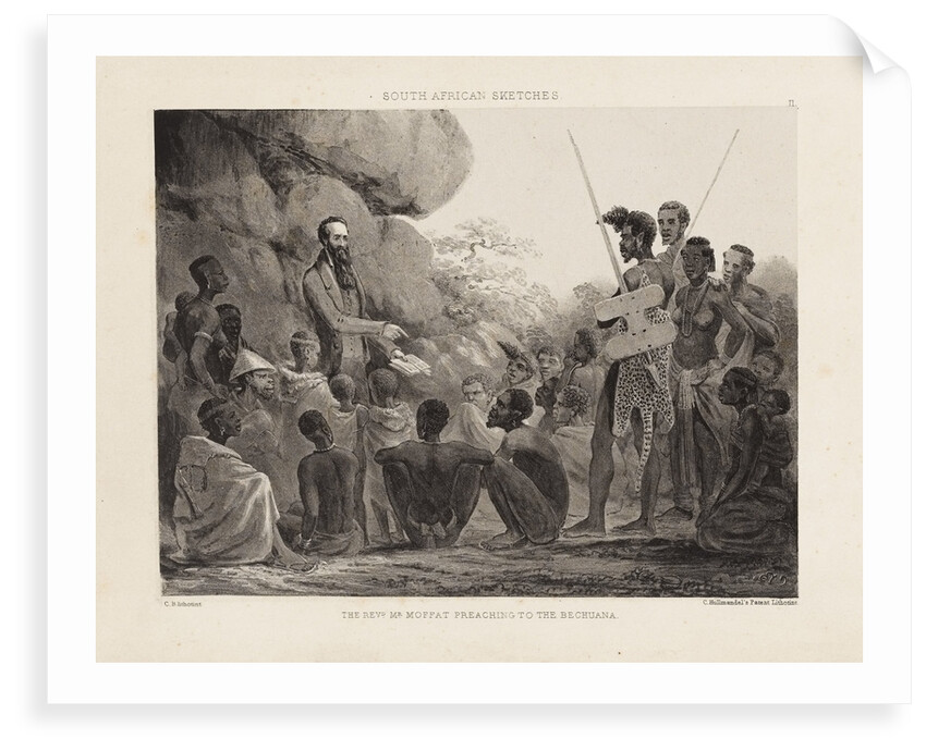 South African Sketches. Plate II. The Revd Mr Moffat Preaching to the Bechuana by Charles Davidson Bell