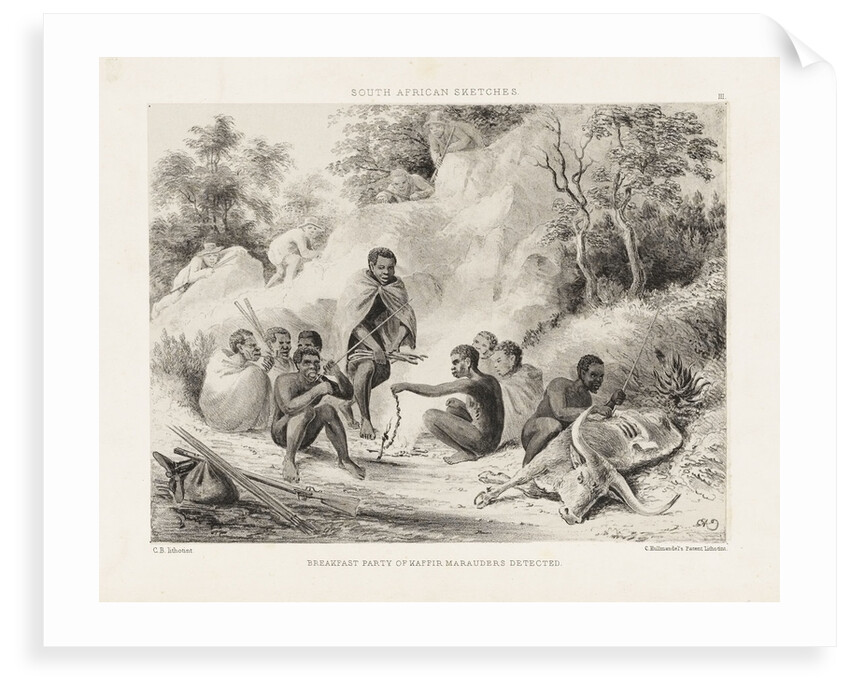 South African Sketches. Plate III. Breakfast Party of Kaffir Marauders detected by Charles Joseph Hullmandel