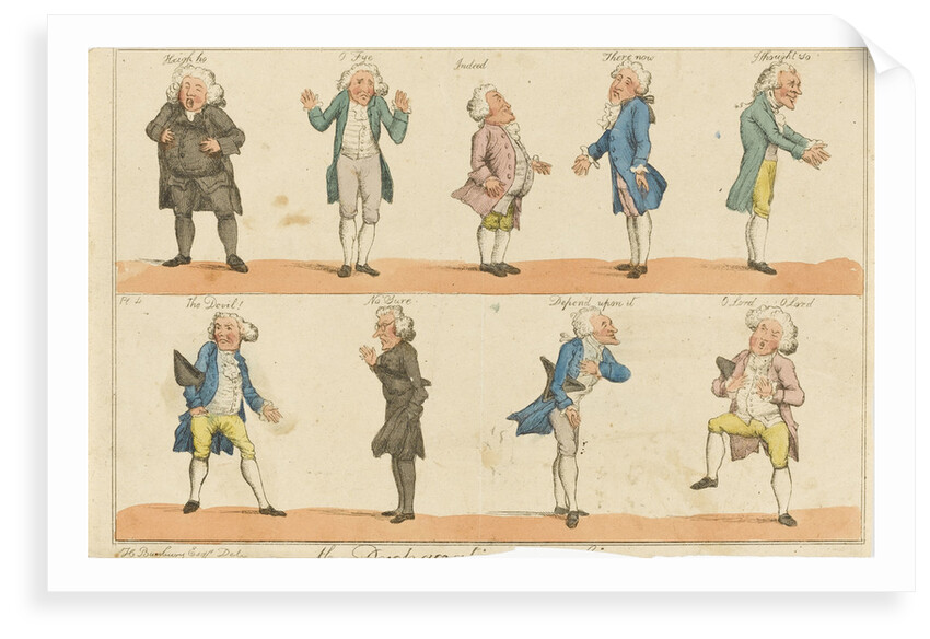Nine caricature figures in 18th century costume by Henry William Bunbury