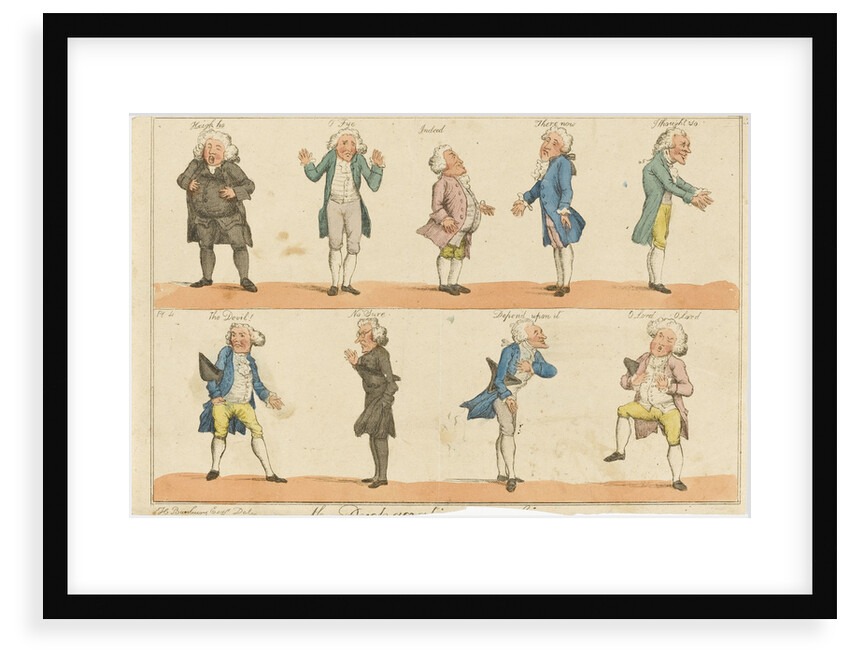 Nine caricature figures in 18th century costume by Henry William Bunbury