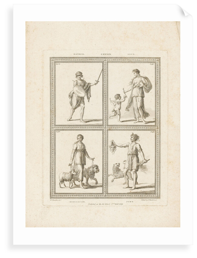 Four classical poses: 'Hatred, Love, Moderation, Fury. by William Hamilton