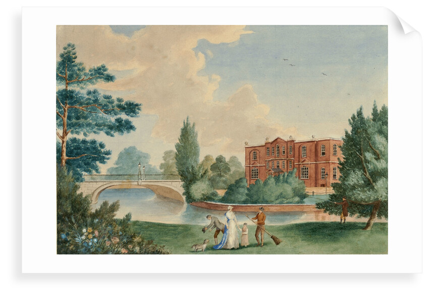 View of Merton House showing Lady Hamilton and Horatia in the grounds by unknown