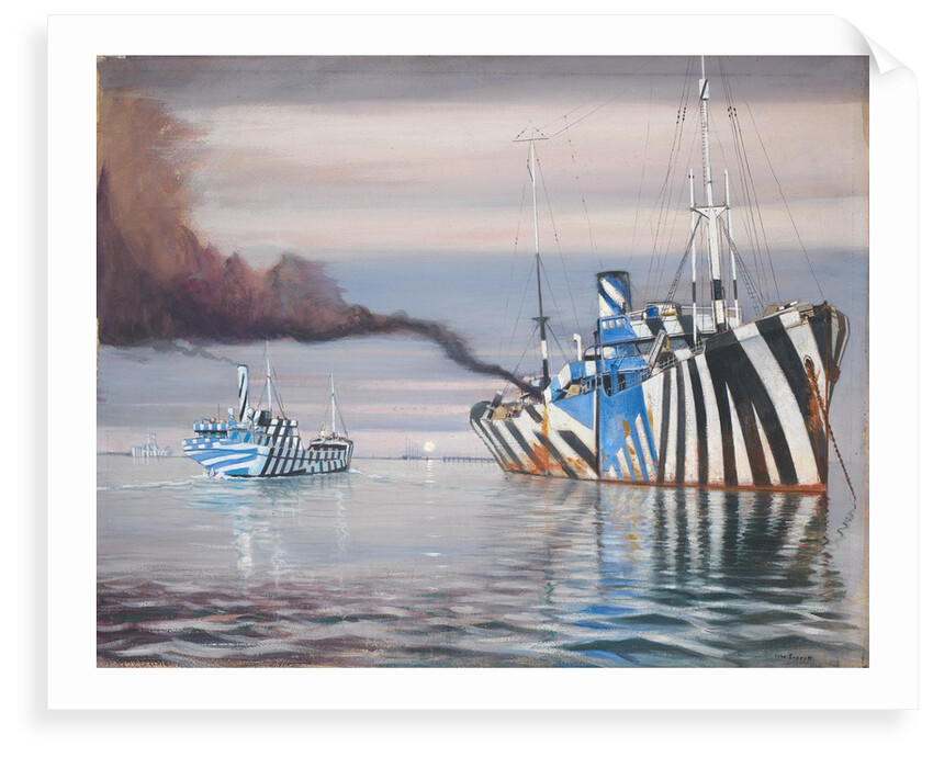 SS Lepanto and another steam vessel, both dazzle painted, anchored in calm water'l by Unknown