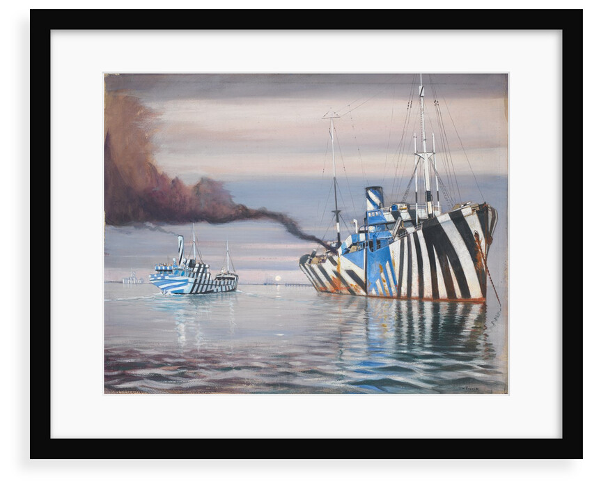 SS Lepanto and another steam vessel, both dazzle painted, anchored in calm water'l by Unknown