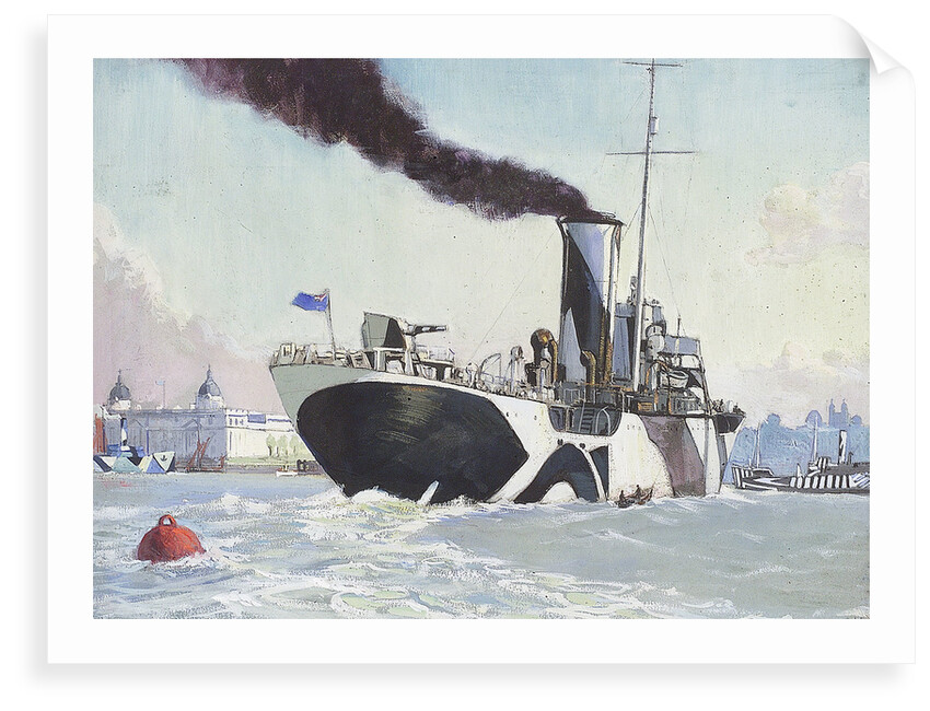 Royal Naval auxillary oil tanker off Greenwich, 1914-1918 by John Everett