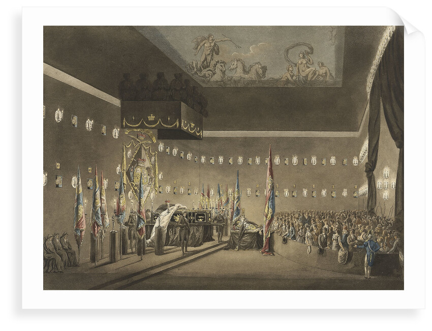 Remains of Lord Viscount Nelson laying in state in the Painted Chamber at Greenwich Hospital by Augustus Charles Pugin