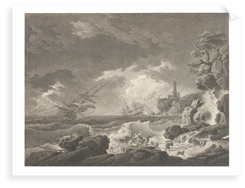 A Storm Depicting wrecked vessels off a rocky coast with survivors struggling ashore by Vernet