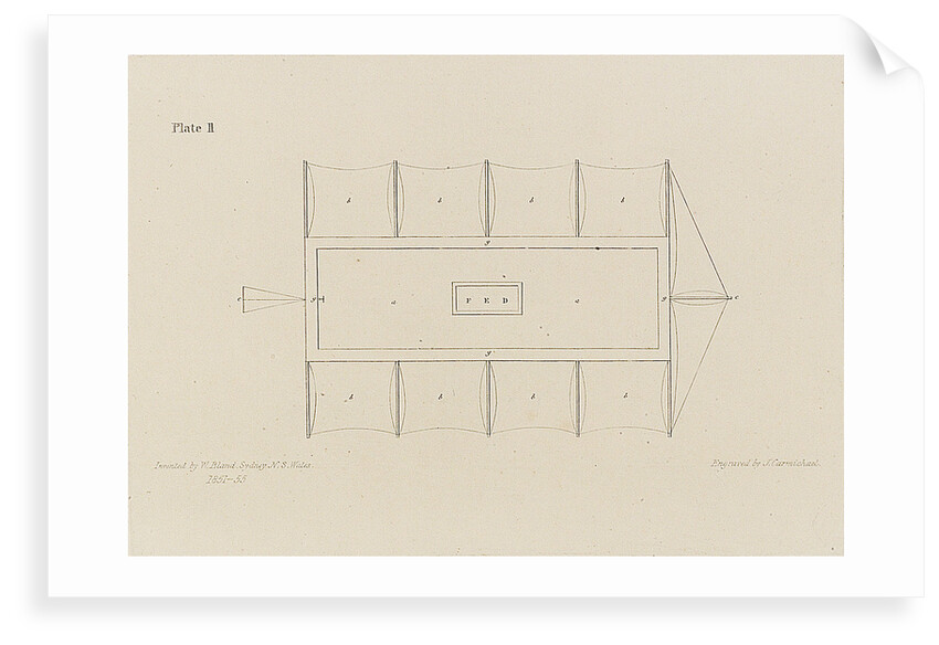 Atmotic ship. Bird's eye view of car, with studding sails set by W. Bland
