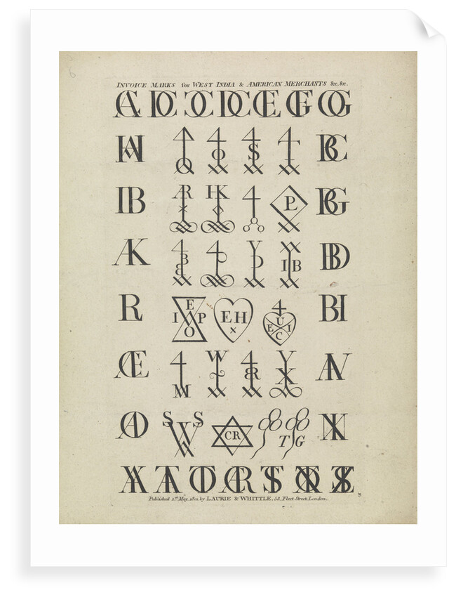 Invoice marks for West India & America merchants by Robert Laurie & James Whittle