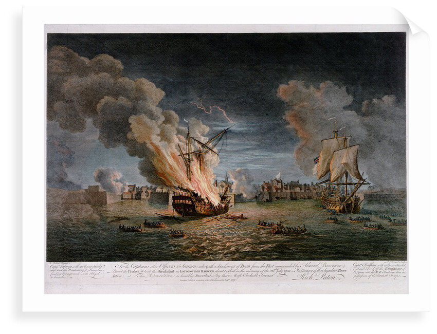 To the Captains other officers & seamen who with a detachment of Boats from the Fleet... Burnt the Prudent and took the Bienfaisant in Louisburgh Harbour... 26th July, 1758 by Richard Paton
