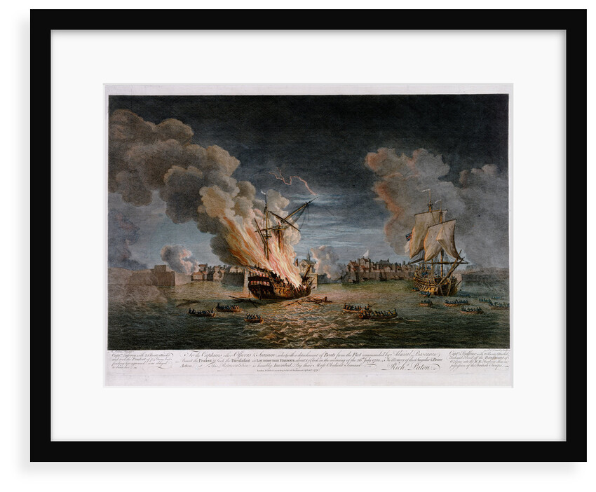 To the Captains other officers & seamen who with a detachment of Boats from the Fleet... Burnt the Prudent and took the Bienfaisant in Louisburgh Harbour... 26th July, 1758 by Richard Paton