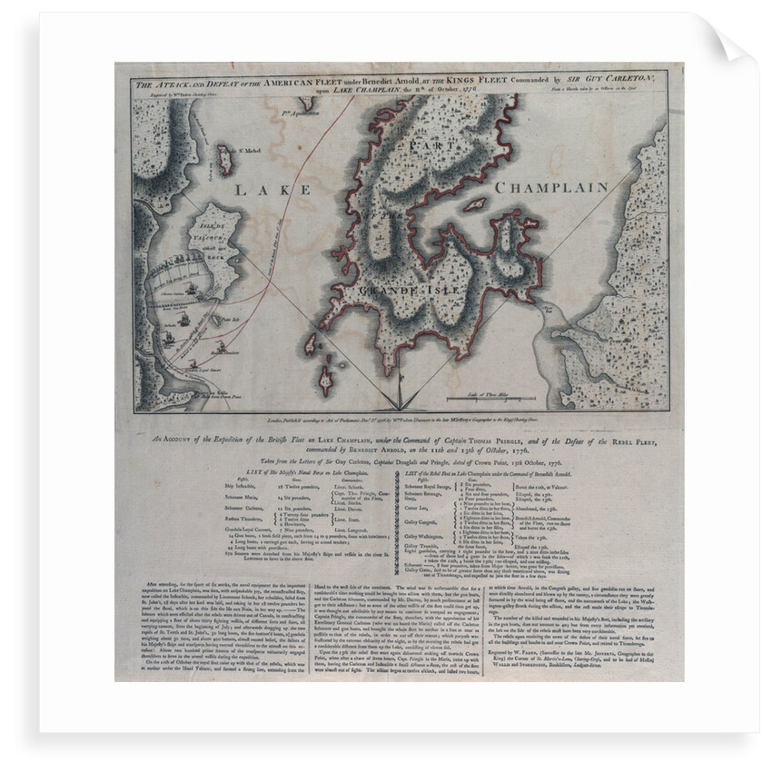 The attack and defeat of the American fleet... upon Lake Champlain, 11 October 1776 by William Faden