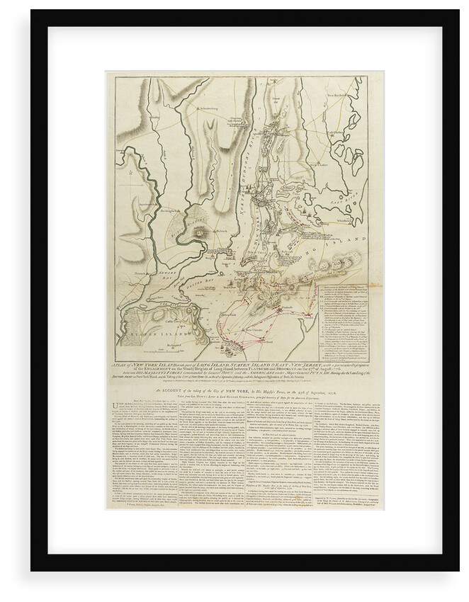 A Plan of New York Island, with part of Long Island, Staten Island & East New Jersey... Engagement on the Woody Heights of Long Island, between Flatbush and Brooklyn, on the 27th of August, 1776. by William Faden