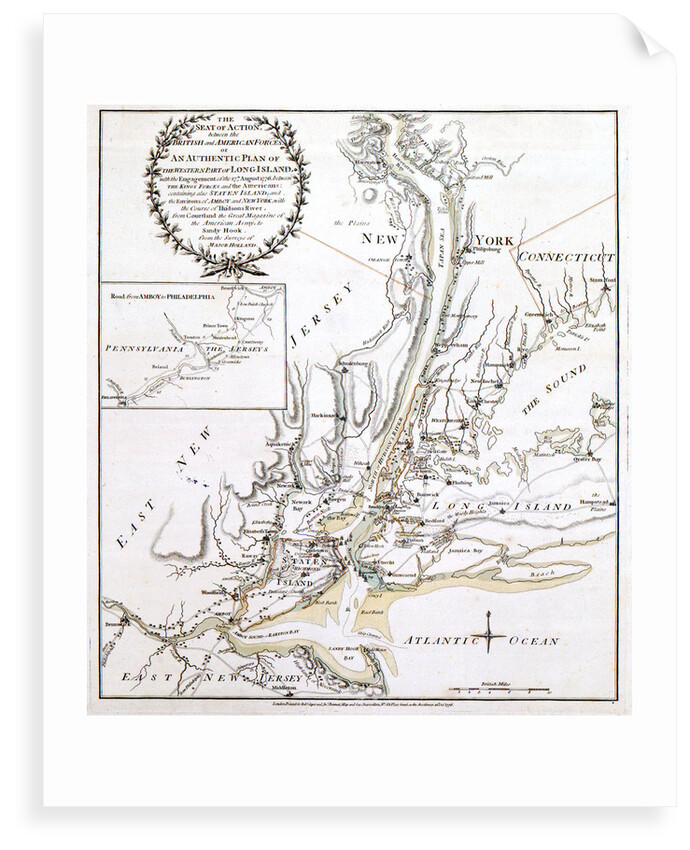 The Seat of Action between the British and American Forces or An Authentic Plan of the Western Part of Long Island with the engagement of the 27th August, 1776 by Unknown