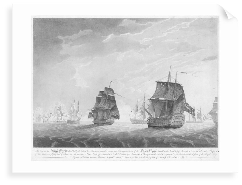 The view of the 'Prince George' disabled by the loss of her foremast, 12 April 1782 by Robert Dodd