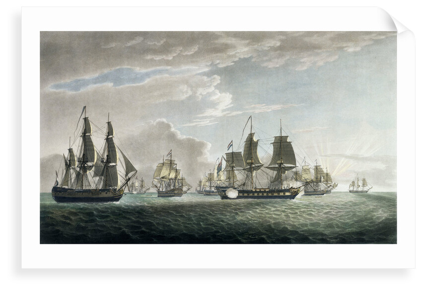 The East India Company's ship 'General Goddard' with His Majesty's ship 'Sceptre' and 'Swallow' packet capturing seven Dutch East Indiamen off St Helena, on the 14 June 1795 by Thomas Luny