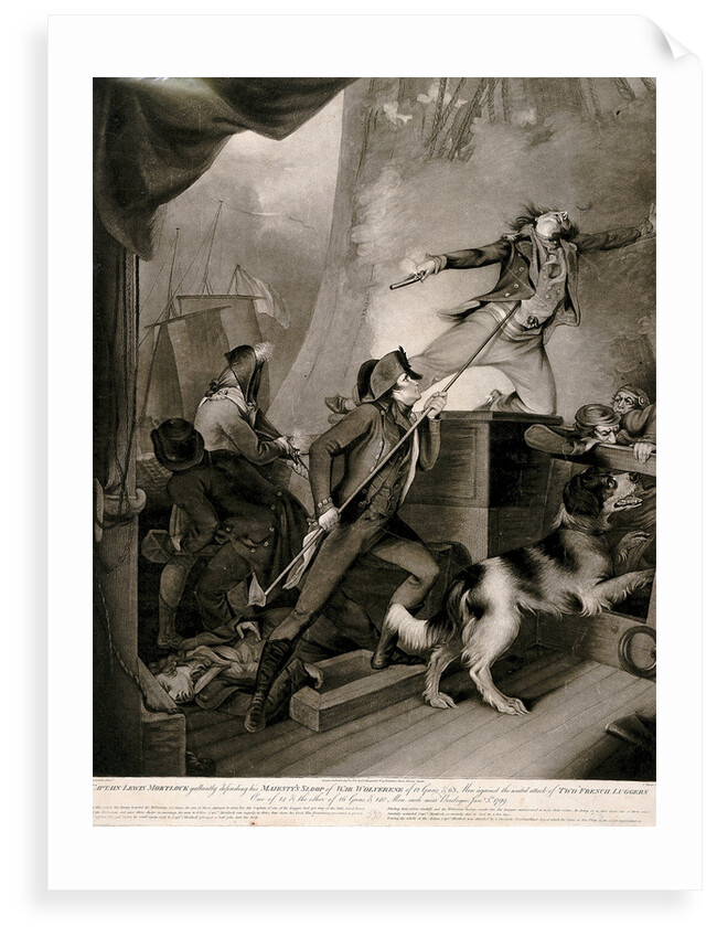 Captain Lewis Mortlock defending HMS 'Wolverene' against wo French luggers by John James Masquerier