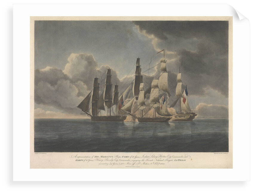 HMS 'Fairy' and 'Harpy' engaging the French frigate 'La Pallas' off St Malo, 6 February 1800 by Francis Chesham