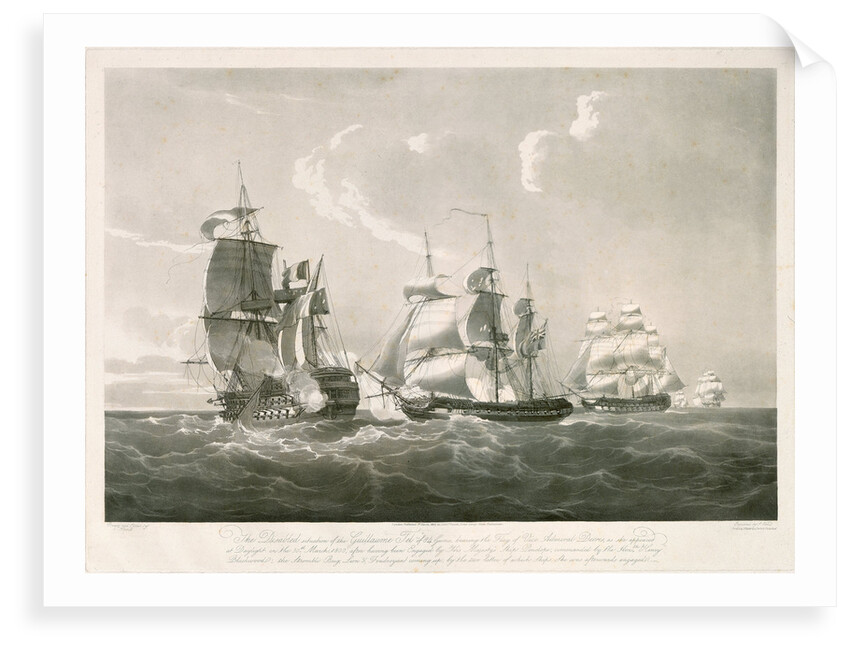 Engagement between the 'Guillaume Tel' and HMS 'Penelope', 30 March 1800 by Nicholas Pocock