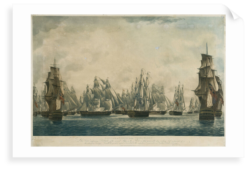 Repulse of Linois by the China Fleet... Ships in the Fleet making Sail in pursuit if the retreating Enemy, 15 Feb 1804 by Robert Dodd