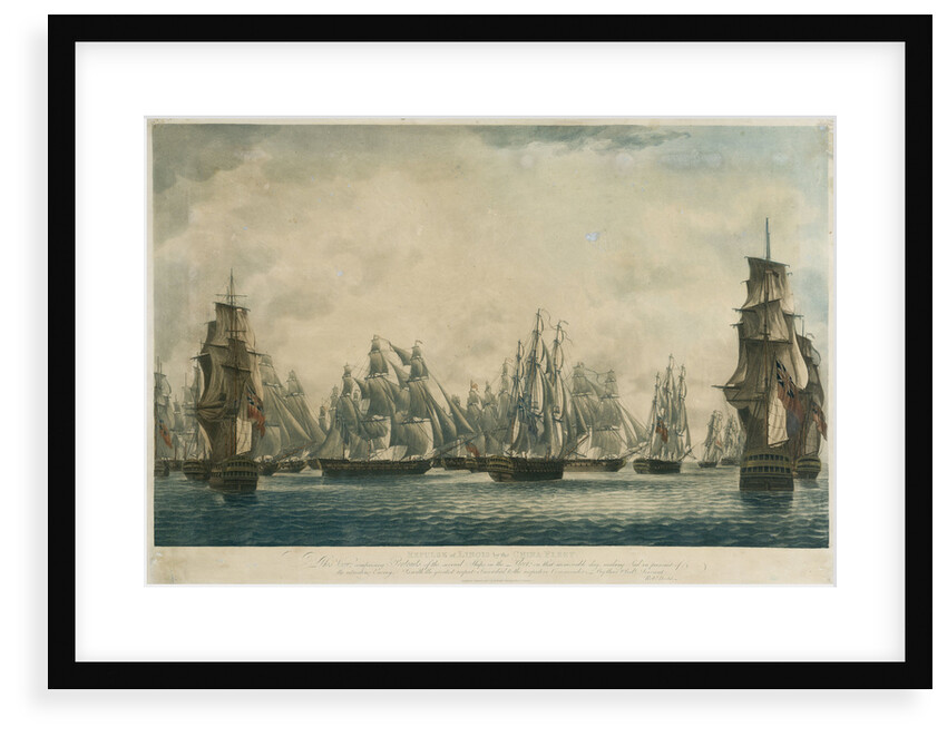 Repulse of Linois by the China Fleet... Ships in the Fleet making Sail in pursuit if the retreating Enemy, 15 Feb 1804 by Robert Dodd