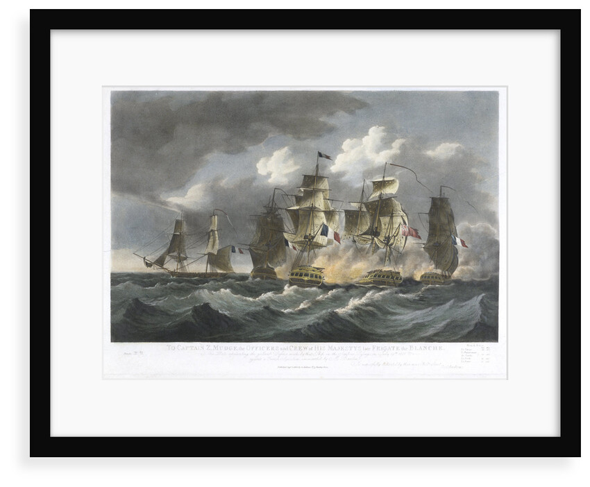 To Captain Z Mudge... of the... Blanche.. the gallant defence made by that Ship in the Sombero Passage on July 19th 1805 against a French Squadron... by F Sartorius (artist)