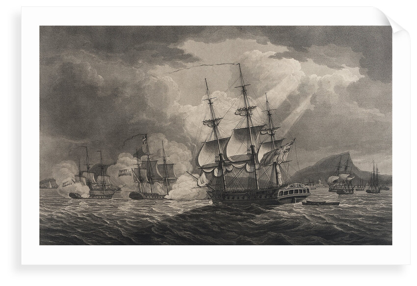 Captain Pellew of the 'Phaeton' attacking two Dutch frigates by Nicholas Pocock