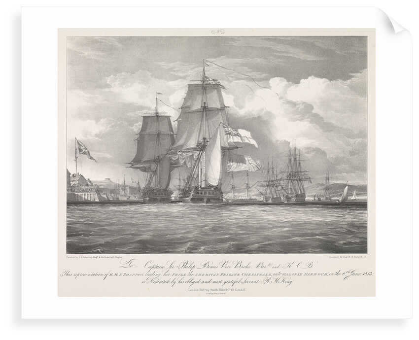 HMS 'Shannon' leading her prize the American frigate 'Chesapeake' (1806) into Halifax harbour, Nova Scotia, on 6 June 1813 by Louis Haghe